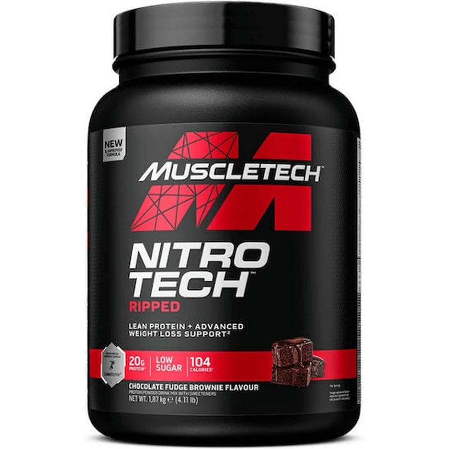 MuscleTech NitroTech Whey Protein Proteína de suero Ripped con sabor a chocolate Fudge Brownie Brownie 1.8kg