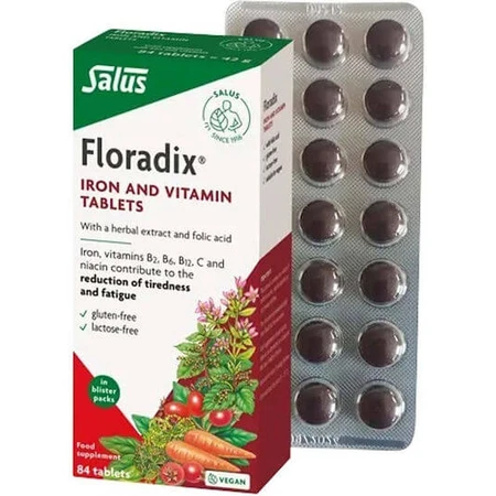 Salus Haus Floradix Hierro Orgánico Comprimidos, Vitaminas C y Complejo B 84 comprimidos