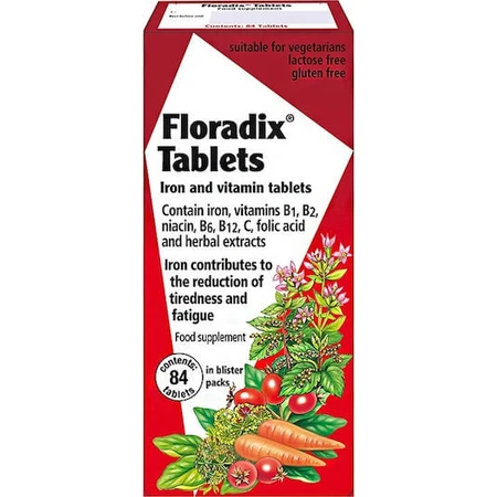 Salus Haus Floradix Hierro Orgánico Comprimidos, Vitaminas C y Complejo B 84 comprimidos