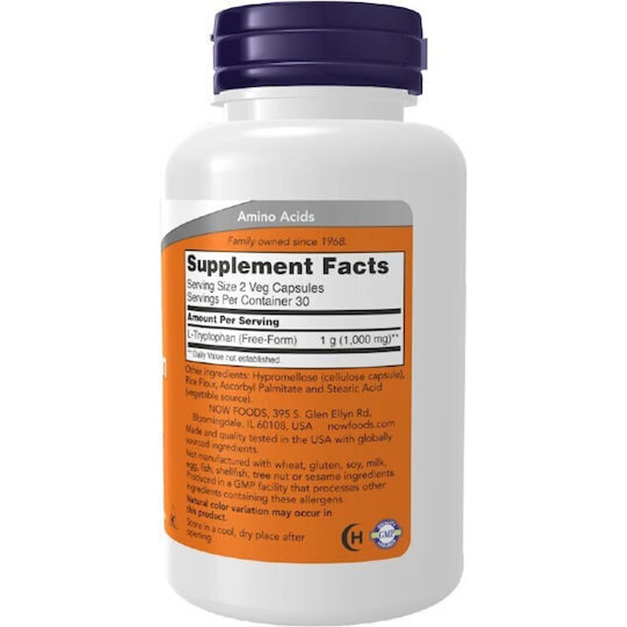 Now Foods L-Tryptofaan 60 Kruidencapsules Niet-gearomatiseerd