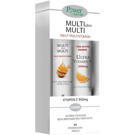 Power Of Nature Multi Multivitamin Multi + Multi Stevia 24 tablets eff and Vitamin C 500mg Orange 20 tablets eff for Energy & Immune System Strengthening