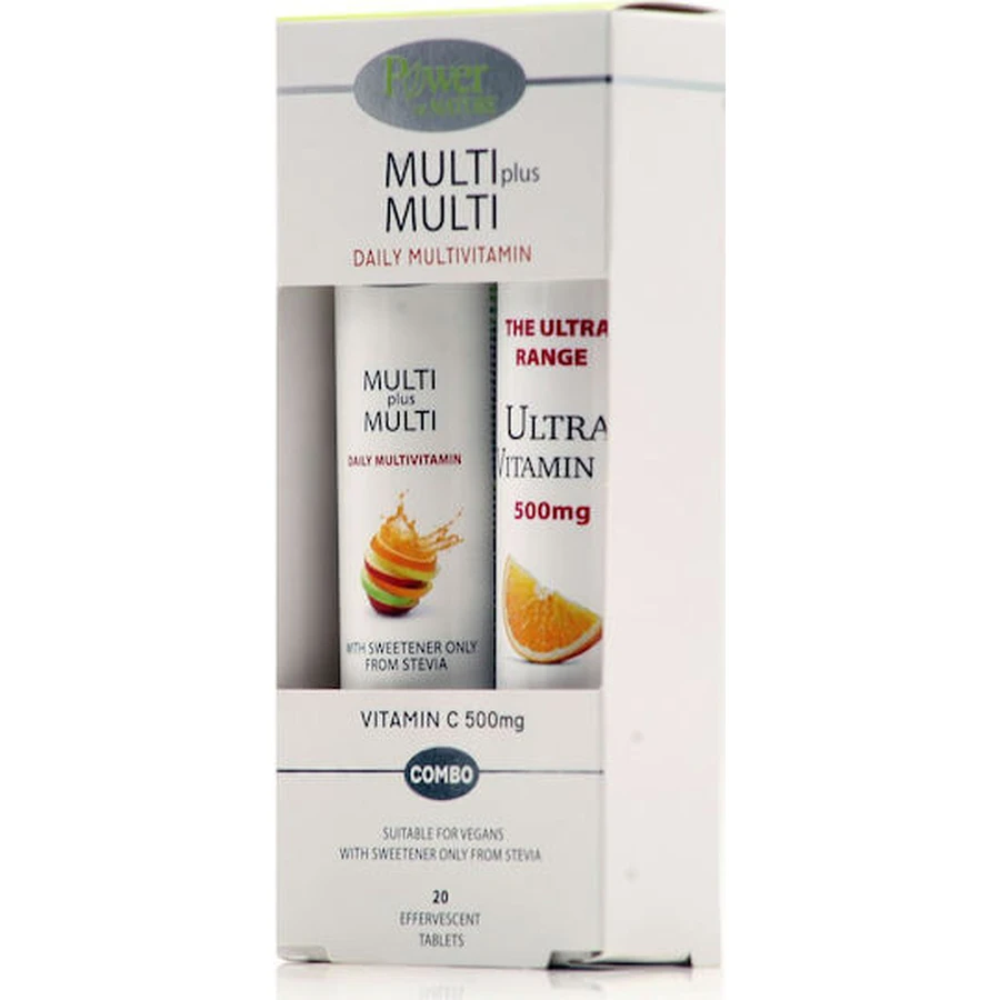 Power Of Nature Multi Multivitamin Multi + Multi Stevia 24 tablets eff and Vitamin C 500mg Orange 20 tablets eff for Energy & Immune System Strengthening
