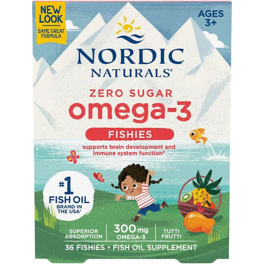 Nordic Naturals Zero Sugar Omega-3 Aceite de Pescado Apto para Niños 300mg 36 caramelos de gelatina Tutti Frutti