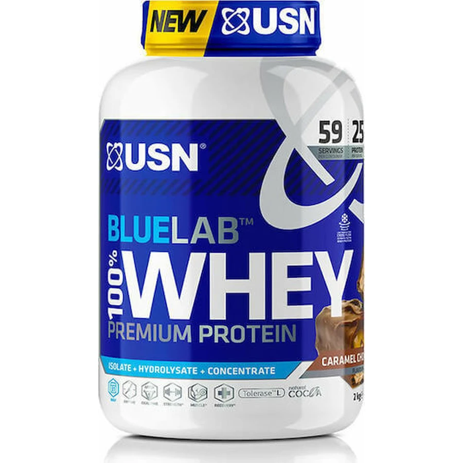 USN BlueLab 100% Wei-eiwit Premium wei-eiwit met chocolade-karamelsmaak 2kg