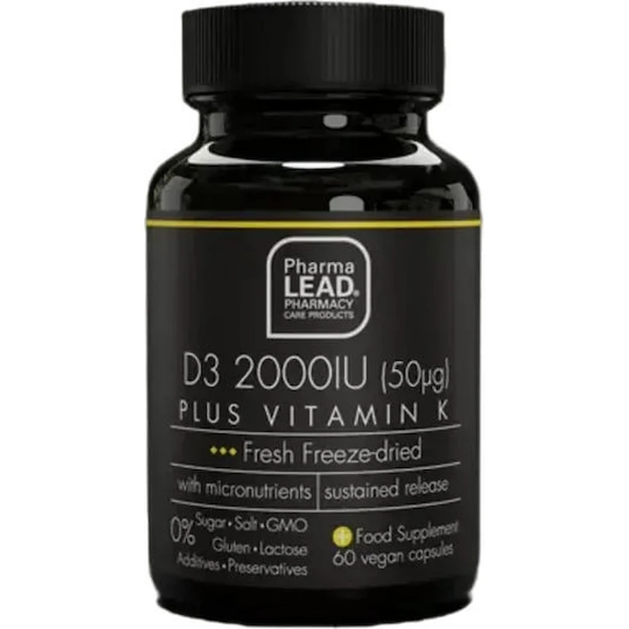 Pharmalead D3 Plus Vitamine K voor versterking immuunsysteem & ei-gezondheid 2000iu 60 plantaardige capsules