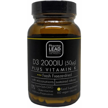 Pharmalead D3 Plus Vitamine K voor versterking immuunsysteem & ei-gezondheid 2000iu 60 plantaardige capsules