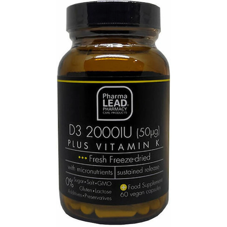 Pharmalead D3 Plus Vitamine K voor versterking immuunsysteem & ei-gezondheid 2000iu 60 plantaardige capsules