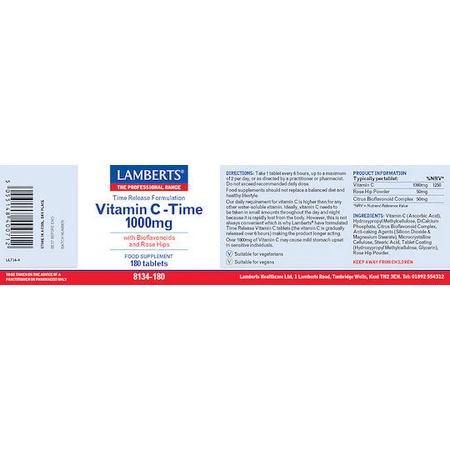 Lamberts Vitamin C Time Vitamin for Immune Support, Skin & Antioxidant Action 1000mg 30 Tablets