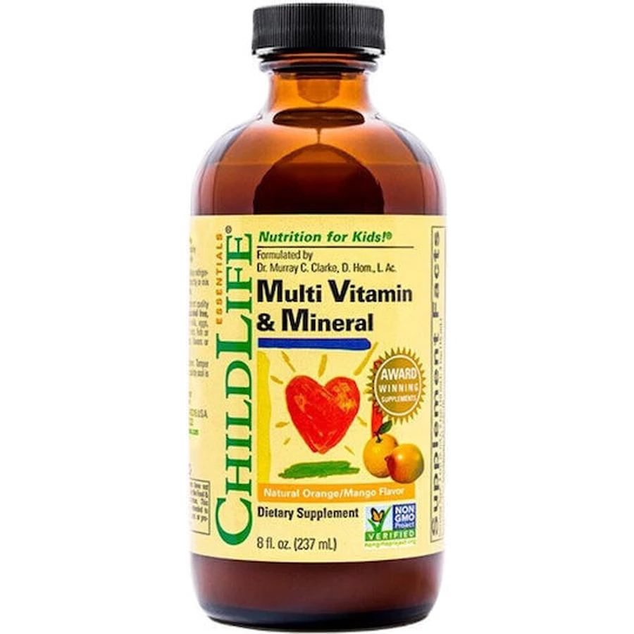 ChildLife Essentials Multi Vitamin & Mineral Multivitamin Multivitamin for Energy, Immune Support & Hair 14.7mg Orange Mango 237ml