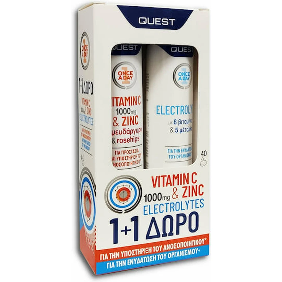 Quest Quest Vitamina C 1000mg & Zinc + Electrolitos Multivitamínico Vitamina C 1000mg & Zinc + Electrolitos para reforzar el sistema inmunitario