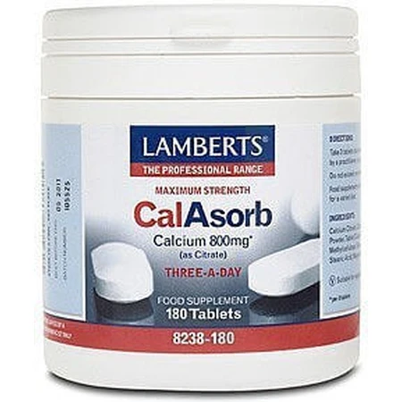 Lamberts CalAsorb Maximaal Sterk Calcium (als Citraat) Plus Vitamine D3 800mg 180 Tabletten