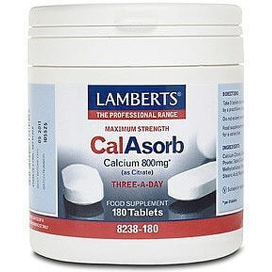 Lamberts CalAsorb Maximaal Sterk Calcium (als Citraat) Plus Vitamine D3 800mg 180 Tabletten