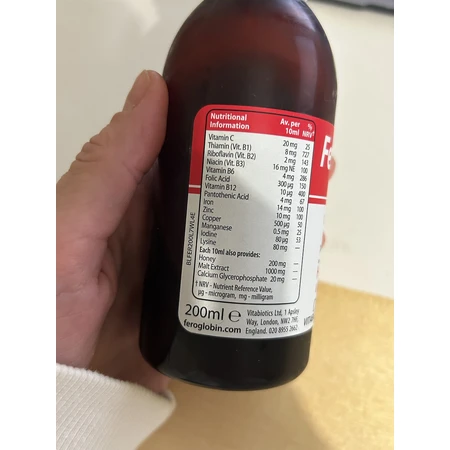 Vitabiotics Feroglobin Eisen flüssig mit B-Vitaminen und Zink 200ml Honig Orange Orange