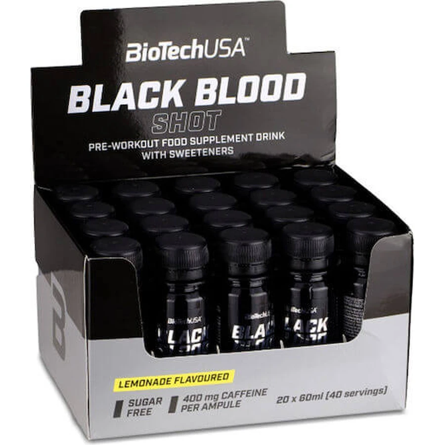 Biotech USA Black Blood Shot 1500mg Suplemento Pre-Entrenamiento 20 x 3ml Limonada