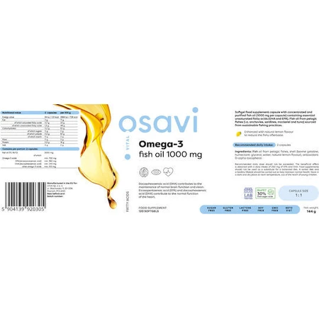 Osavi Huile de poisson oméga-3 1000mg 120 softgels