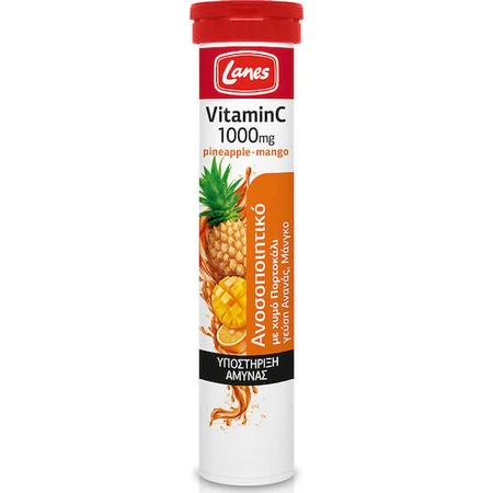 Lanes Vitamine C Eff Vitamin for Immune Strengthening, Skin & Antioxidant Action 1000mg Pineapple Mango 20 tabs eff