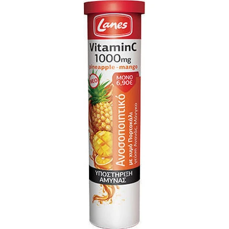 Lanes Vitamine C Eff Vitamin for Immune Strengthening, Skin & Antioxidant Action 1000mg Pineapple Mango 20 tabs eff