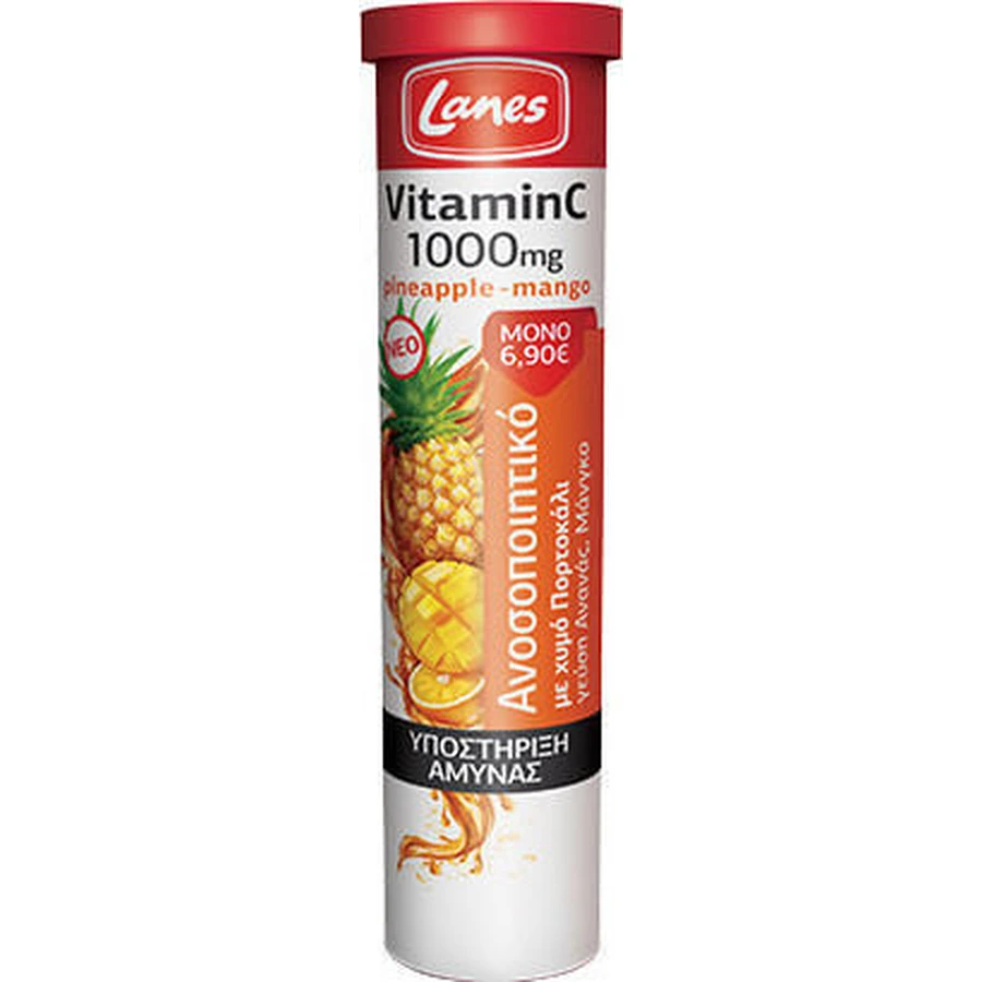 Lanes Vitamine C Eff Vitamin for Immune Strengthening, Skin & Antioxidant Action 1000mg Pineapple Mango 20 tabs eff