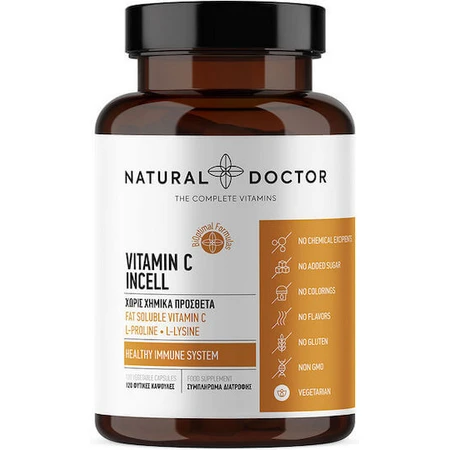 Natural Doctor Vit C Incell Vitamina pentru Întărirea Sistemului Imunitar, Pielea & Acțiune Antioxidantă 120 capsule veget