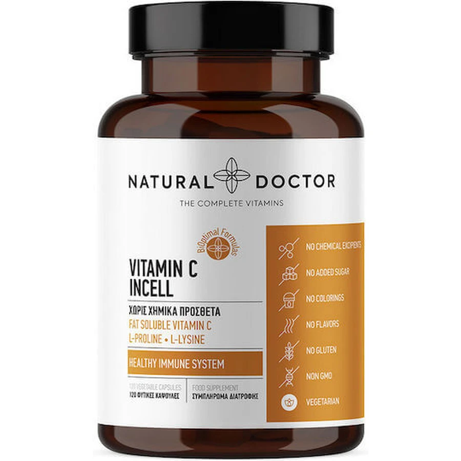 Natural Doctor Vit C Incell Vitamina pentru Întărirea Sistemului Imunitar, Pielea & Acțiune Antioxidantă 120 capsule veget