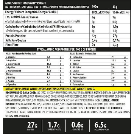 Genius Nutrition iWhey Isolate Aislado de Proteína de Suero con Sabor Chocolate Dreams 2kg