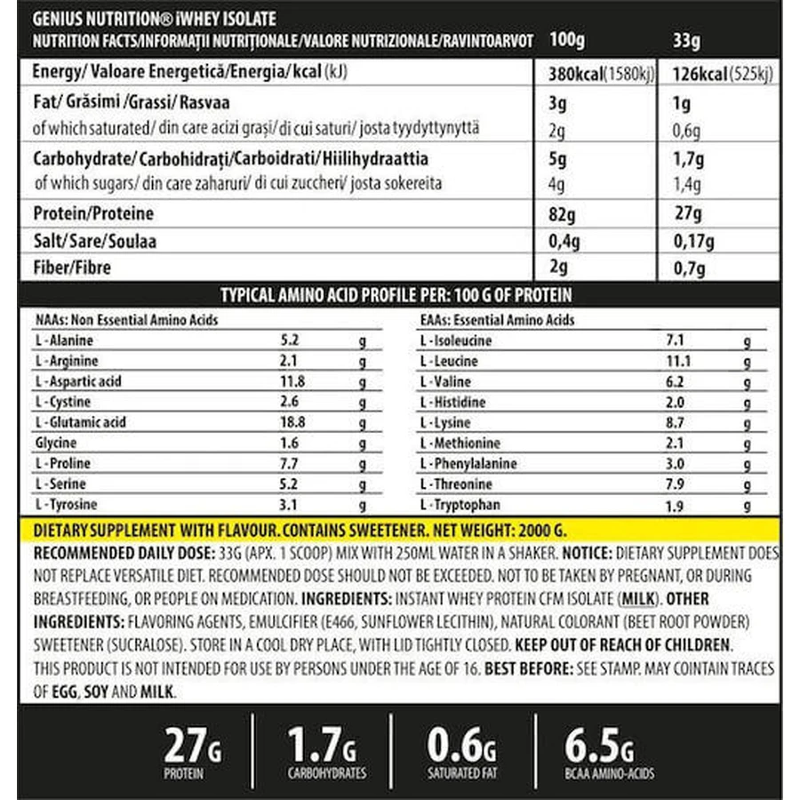 Genius Nutrition iWhey Isolate Aislado de Proteína de Suero con Sabor Chocolate Dreams 2kg