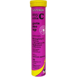Menarini Sustenium My Vita Sustenium My Vita C Gets Me Up Multivitamin for Energy & Immune System Strengthening 1000iu 1000mg Tropical Fruits 20 tabs eff