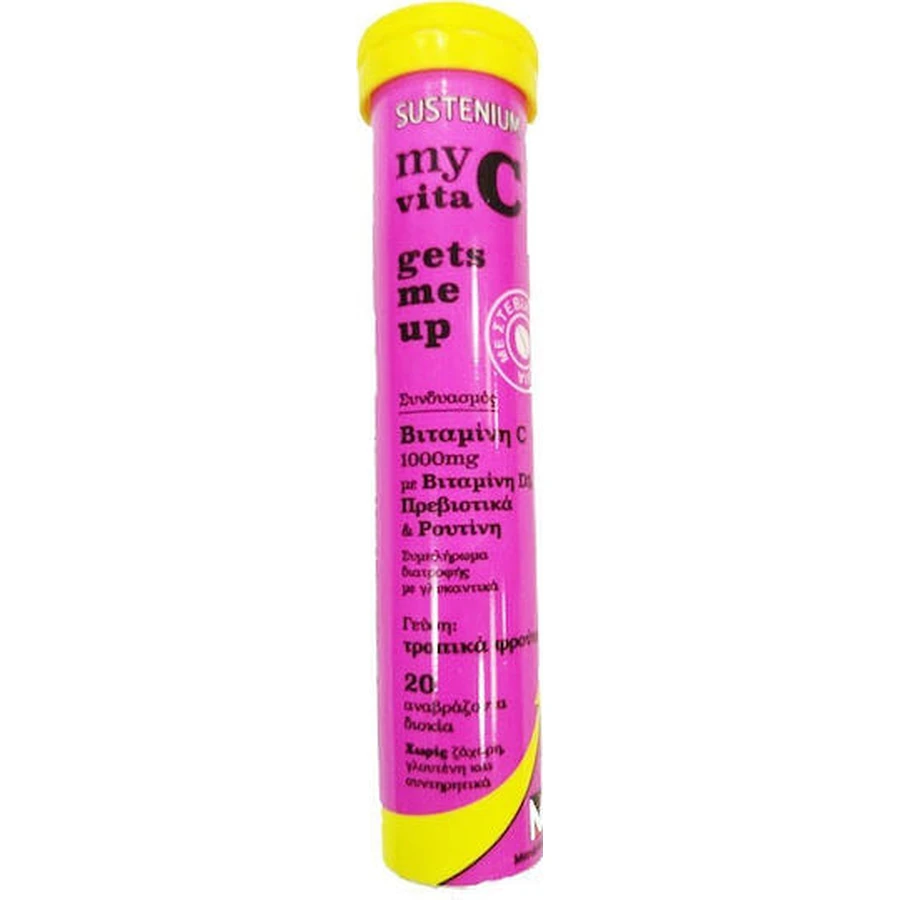Menarini Sustenium My Vita Sustenium My Vita C Gets Me Up Multivitamin for Energy & Immune System Strengthening 1000iu 1000mg Tropical Fruits 20 tabs eff