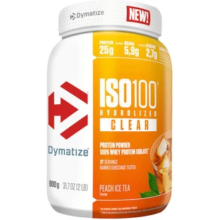 Dymatize Iso 100 Proteína de suero hidrolizada clara sin gluten con sabor a té helado de melocotón 900gr