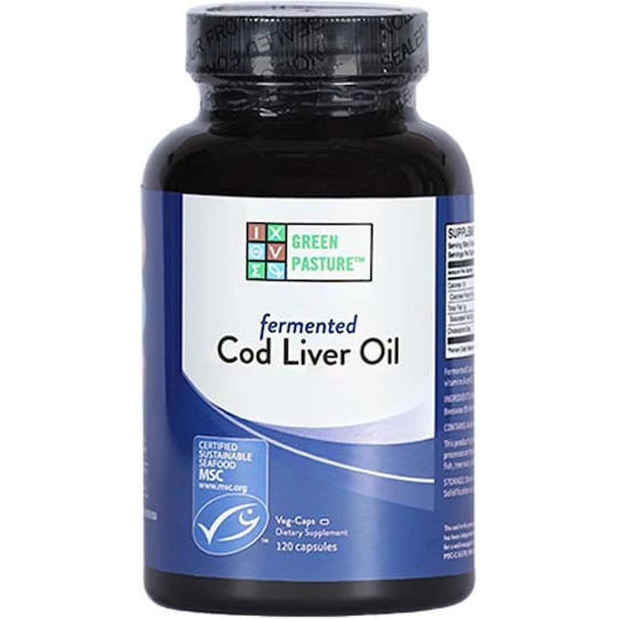 Green Pasture Gefermenteerde Levertraan Levertraan 120 plantaardige capsules Niet-gearomatiseerd