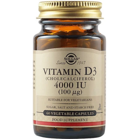 Solgar Vitamin D3 Vitamin for Immune System Strengthening & Egg Health 4000iu 60 veget capsules
