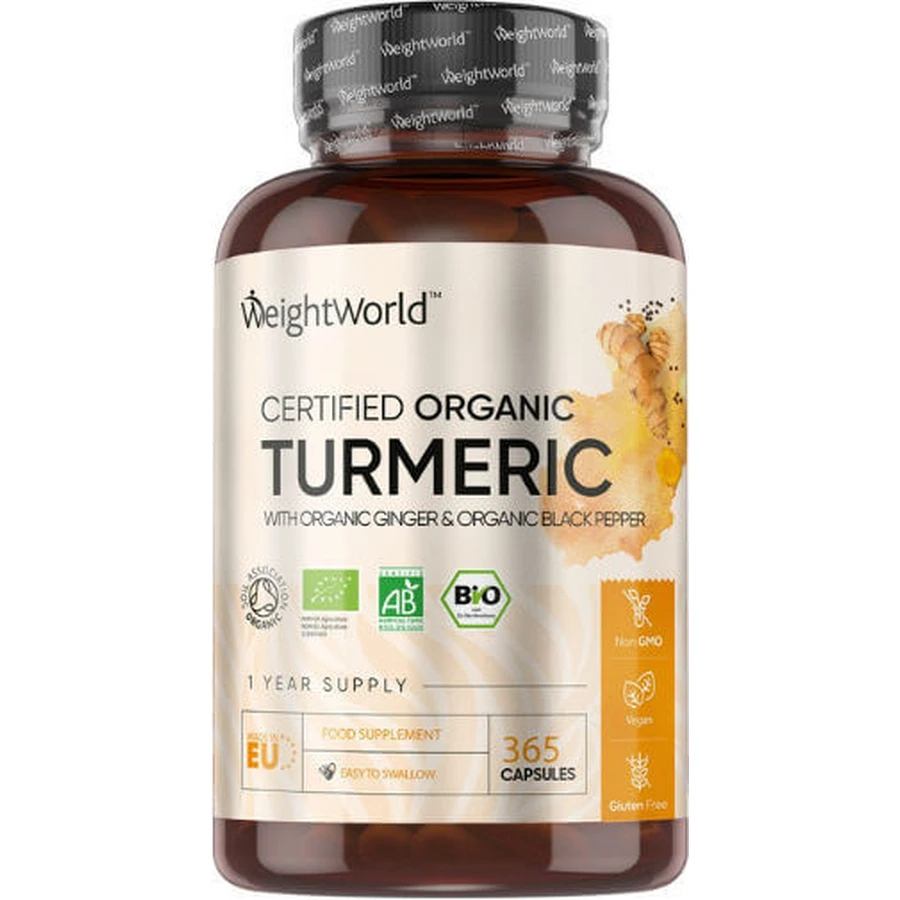 Cúrcuma Orgánica Jengibre y Pimienta Negra X 365 Cápsulas Weightworld