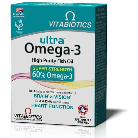 Vitabiotics Ultra Omega-3 Super Sterkte Visolie 60 softgels Niet-gearomatiseerd