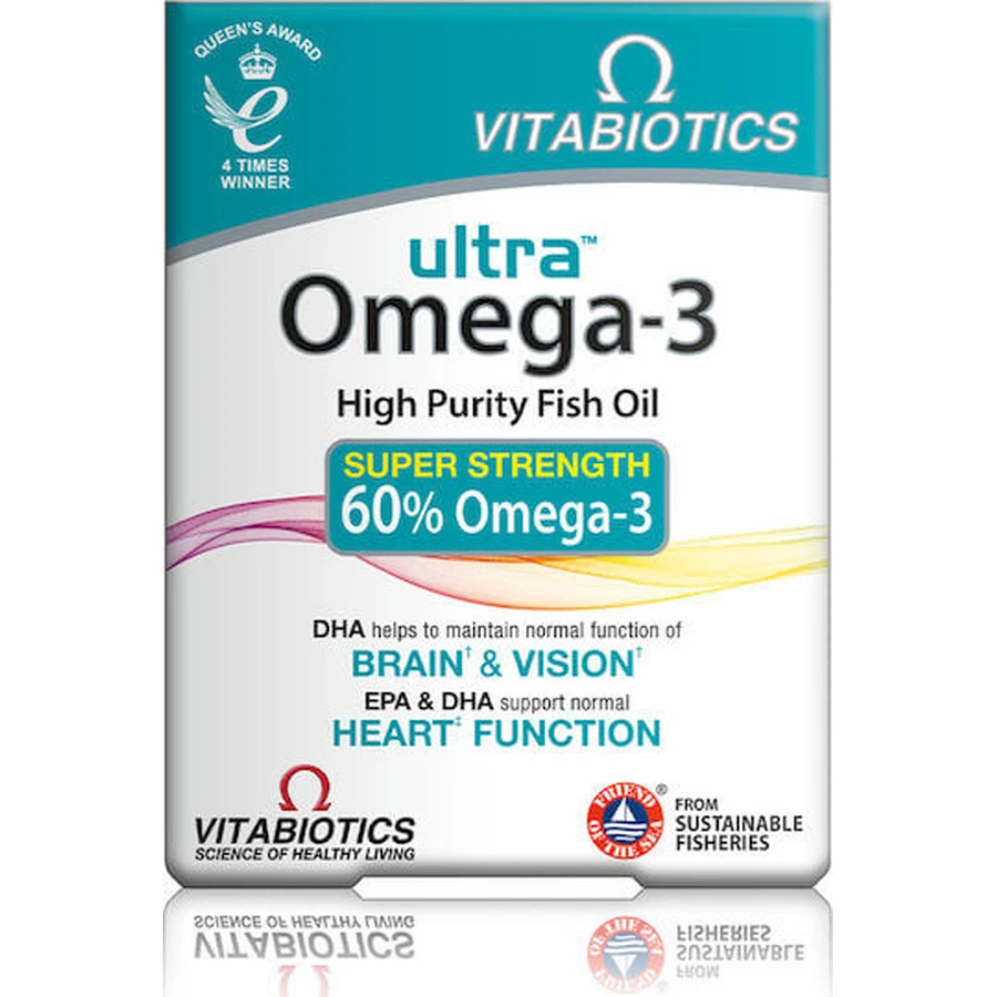Vitabiotics Ultra Omega-3 Super Sterkte Visolie 60 softgels Niet-gearomatiseerd