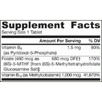 Jarrow Formulas Methyl B-12 & Methyl Folate Vitamina para la salud del sistema nervioso 1000mcg Limón 100 comprimidos masticables