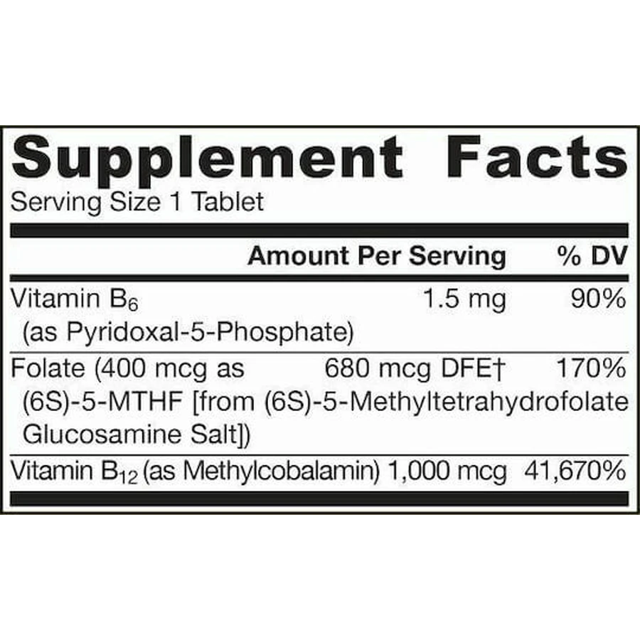 Jarrow Formulas Methyl B-12 & Methyl Folate Vitamina para la salud del sistema nervioso 1000mcg Limón 100 comprimidos masticables