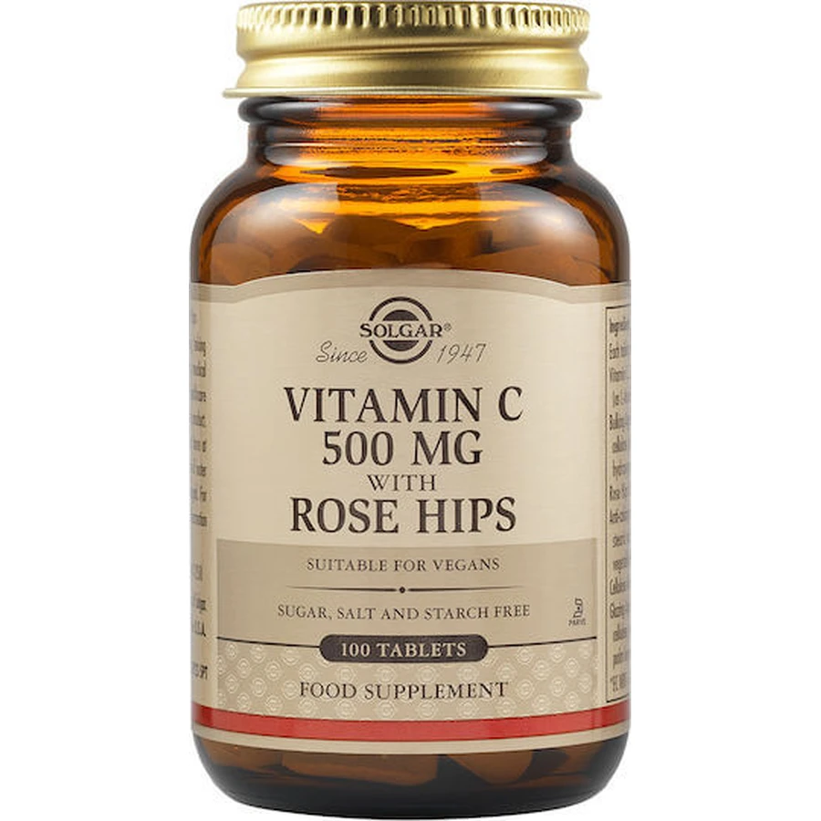 Solgar Vitamine C met Rozenbottels Vitamine voor ondersteuning van het immuunsysteem, de huid en antioxidanten 500mg 100 tabletten