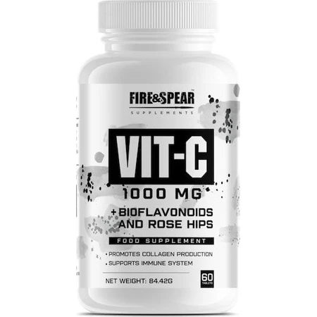 Fire & Spear Vit C Vitamina para la energía, el sistema inmunitario y el fortalecimiento de la piel 1000mg adecuada para adultos mayores de 50 años 60 Comprimidos