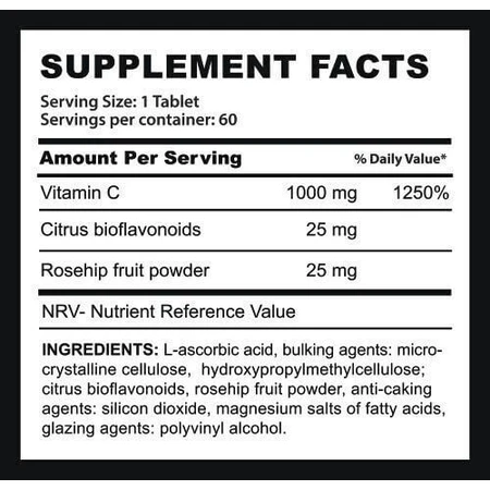 Fire & Spear Vit C Vitamina para la energía, el sistema inmunitario y el fortalecimiento de la piel 1000mg adecuada para adultos mayores de 50 años 60 Comprimidos