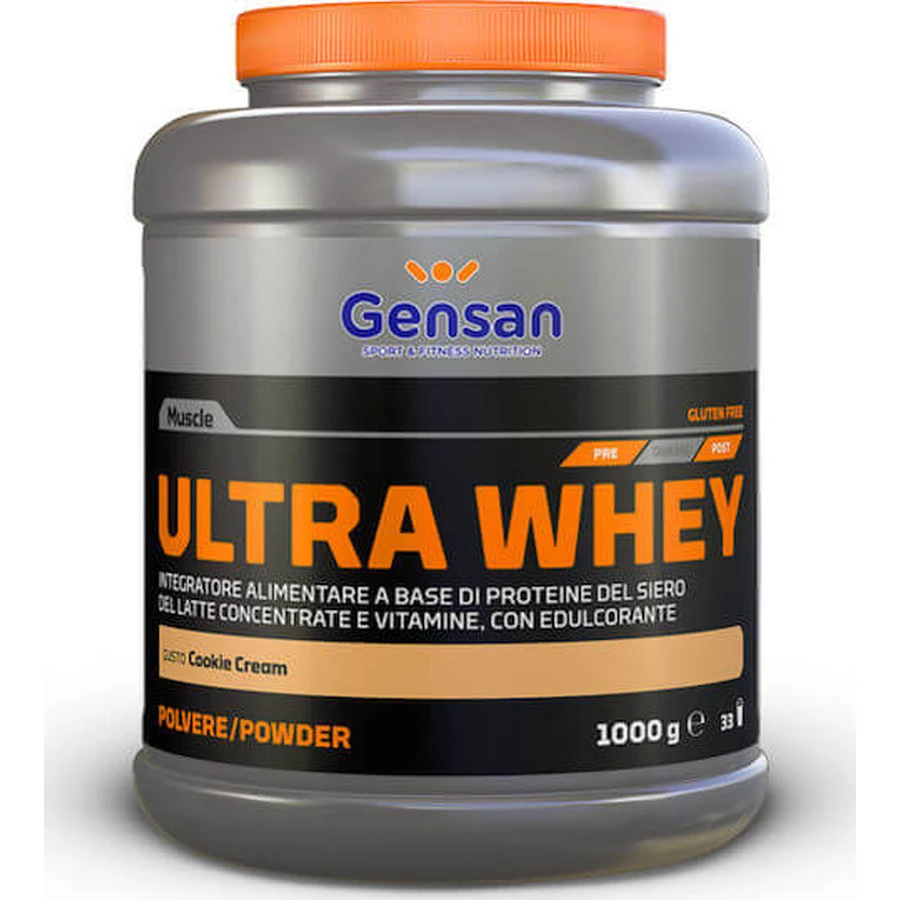 Gensan Ultra Whey Wei-eiwit Glutenvrij met de smaak Cookies and Cream 1kg