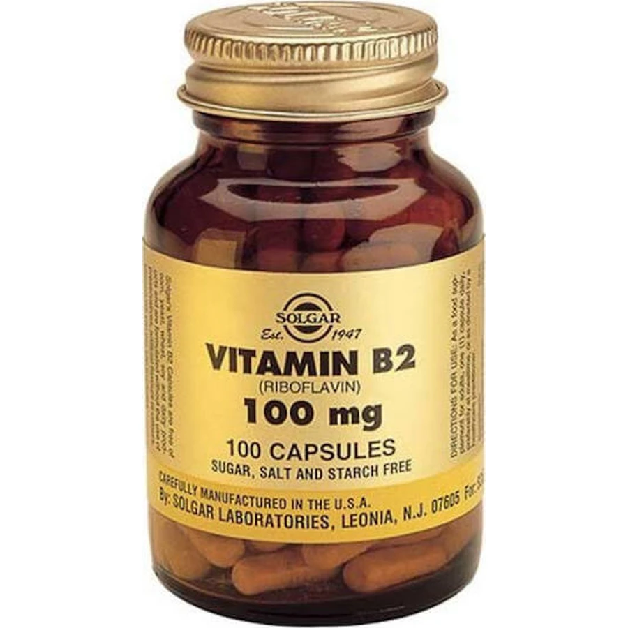 Solgar Vitamin B2 Vitamin für die Gesundheit des Nervensystems 100mg 100 pflanzliche Kapseln
