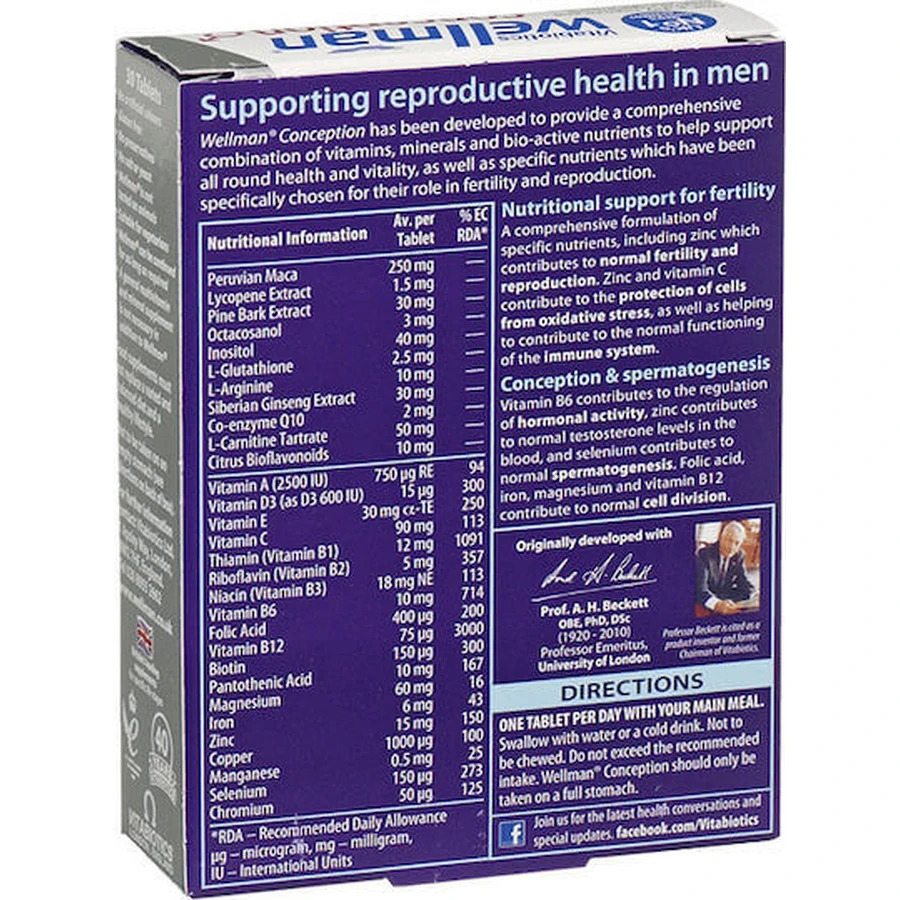 Vitabiotics Wellman Conceptie Vruchtbaarheid & Voortplanting Testosteronverhogend Supplement 30 tabs