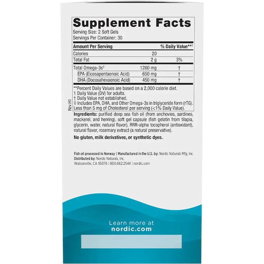 Nordic Naturals Ultimate Omega 1280mg 60 softgels Lemon