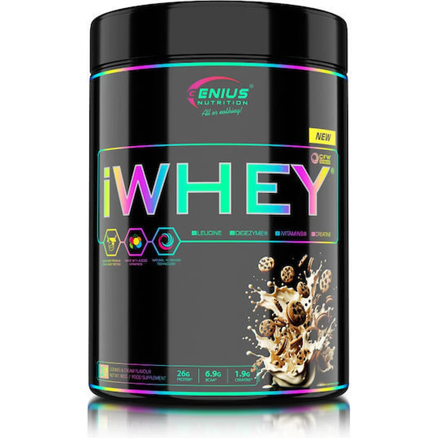Genius Nutrition IWHEY Proteína de Suero con Creatina y Sabor Cookies & Cream 900gr