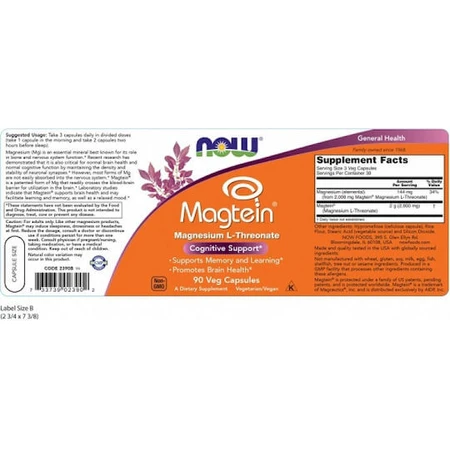Now Foods Magtein Magnesium L-Threonate 666mg 90 capsules