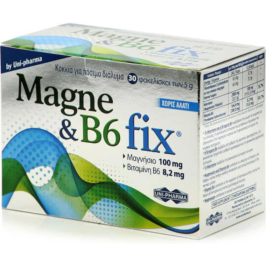 UNI-PHARMA Magne & B6 Fix 30 Packets Raspberry Flavor