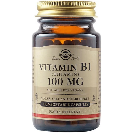Solgar Vitamin B1 (Thiamin) Vitamin for Nervous System Health 100mg 100 veget 100 capsules
