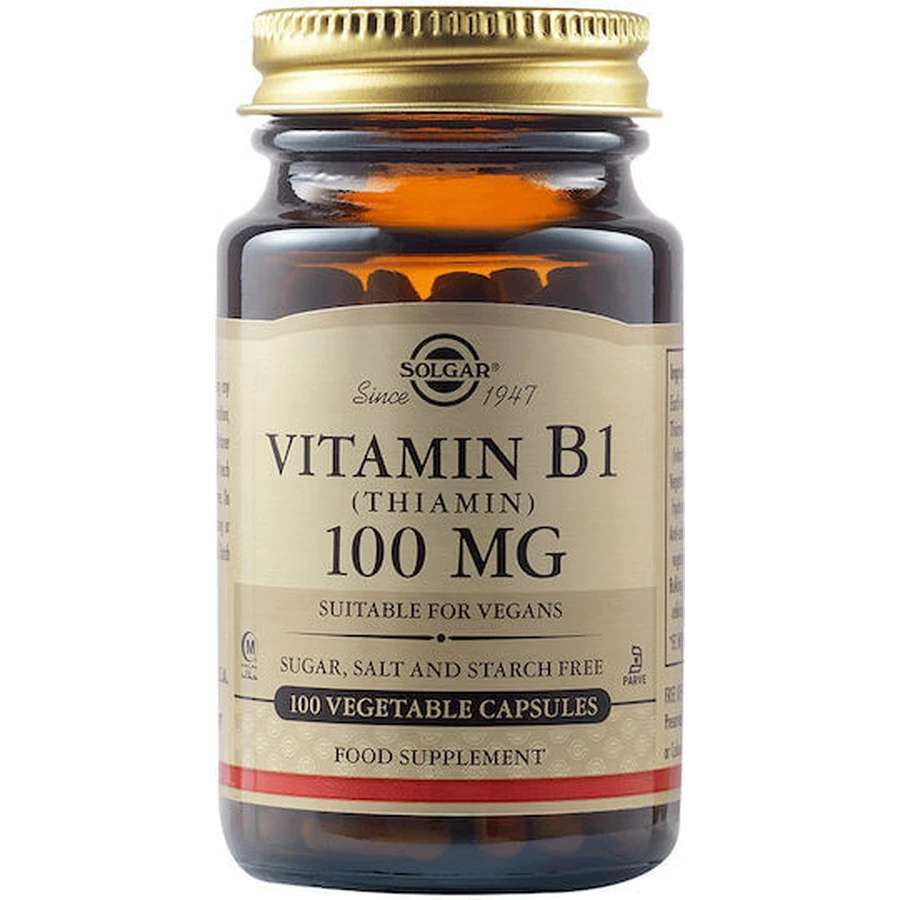 Solgar Vitamin B1 (Thiamin) Vitamin for Nervous System Health 100mg 100 veget 100 capsules