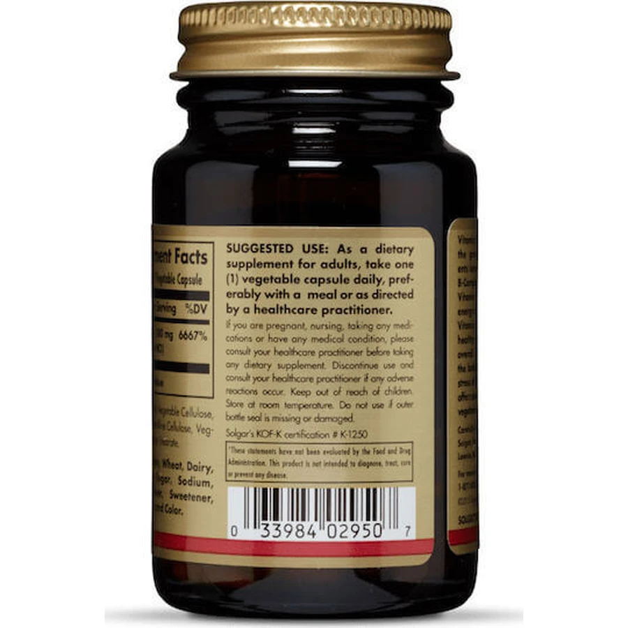 Solgar Vitamin B1 (Thiamin) Vitamin for Nervous System Health 100mg 100 veget 100 capsules