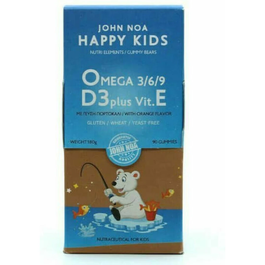 John Noa Happy Kids Omega 3/6/9 D3 Plus Geschikt voor Kinderen 90 geleiproducten Sinaasappel